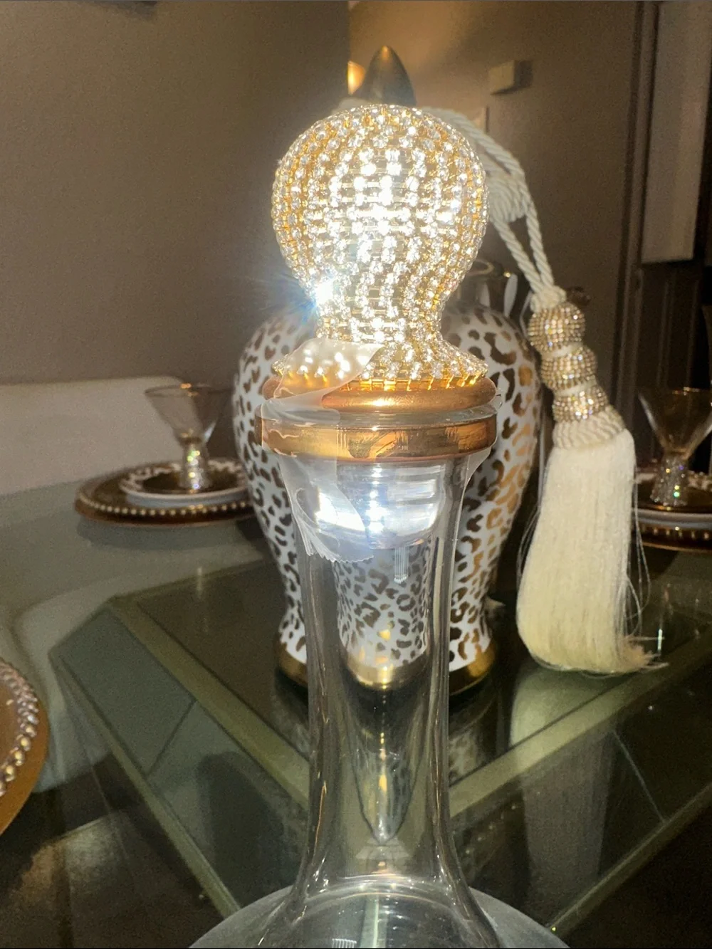 Clear Glass Decanter with Gold Rim - Luxury Table Accent